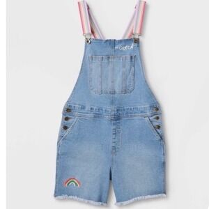 Rainbow Strap Denim Shortalls Blue Jean Overalls Queen Embroidery Size M‎